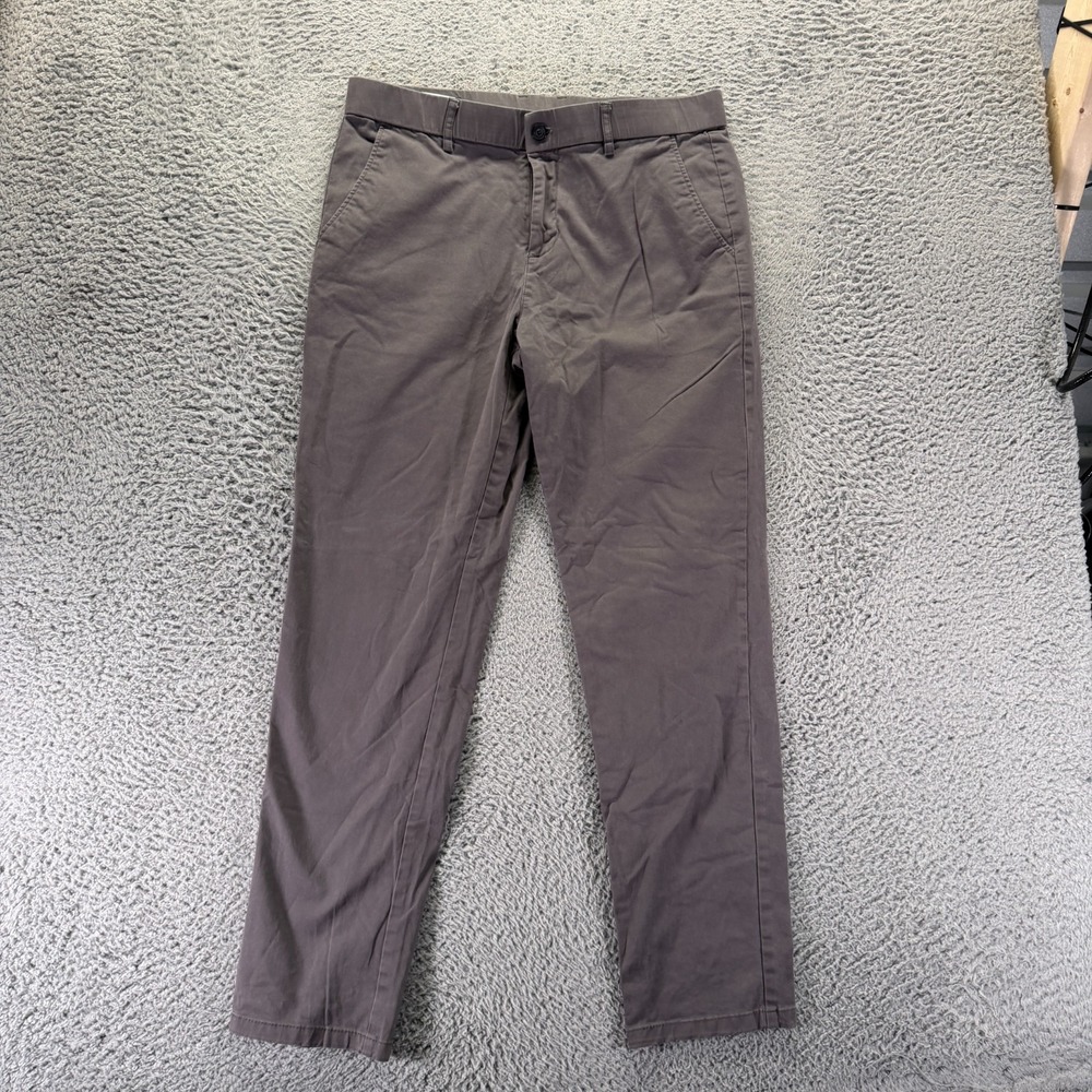 Plaid & Plain 8801 Pant Mens 35x30 Gray Cotton Chino Straight Slim Fit Business